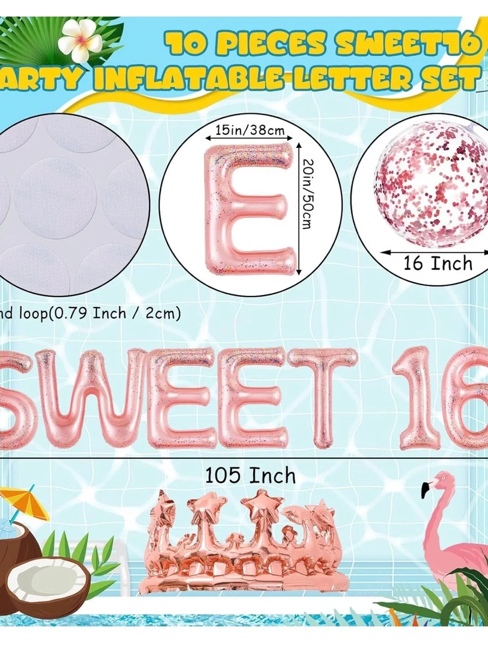 Rose Gold 'Sweet 16' Inflatable Pool Float Letters - Unbranded